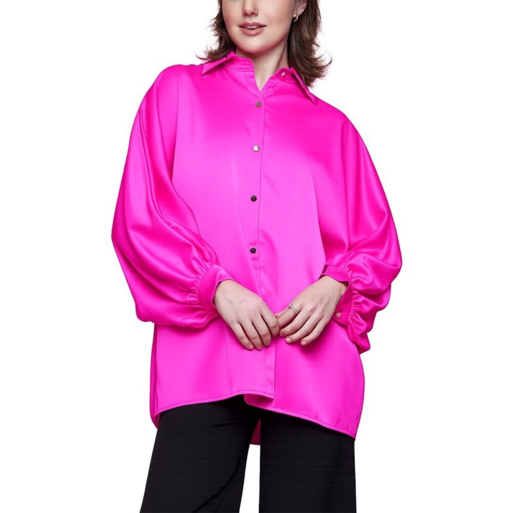 Why Dress Womens  Satin Button Up, Pink